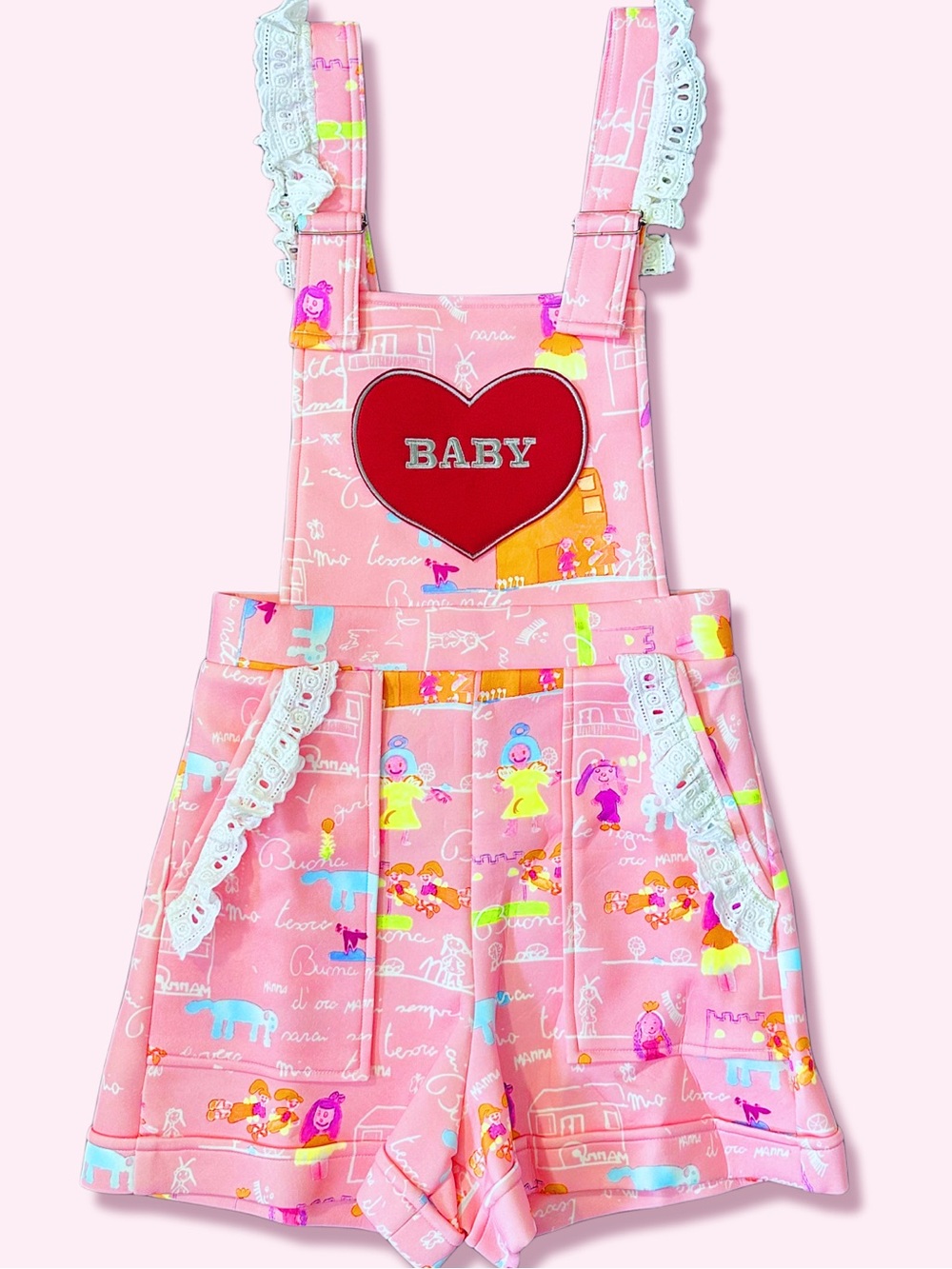 LittleForBig Prototype Sample Pink Heart BABY Shortalls Overall Romper OOAK